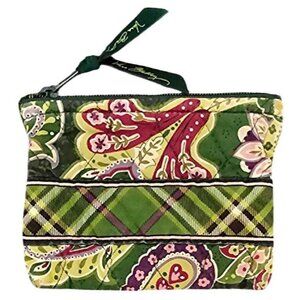 Vera Bradley Green Paisley Quilted Fabric Small Zip Pouch Wristlet